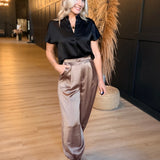 Drop Shoulder Blouse in Crinkle Satin In Black