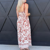 Leaf Print Spaghetti Strap Midi Dress In Terracotta on Oatmeal