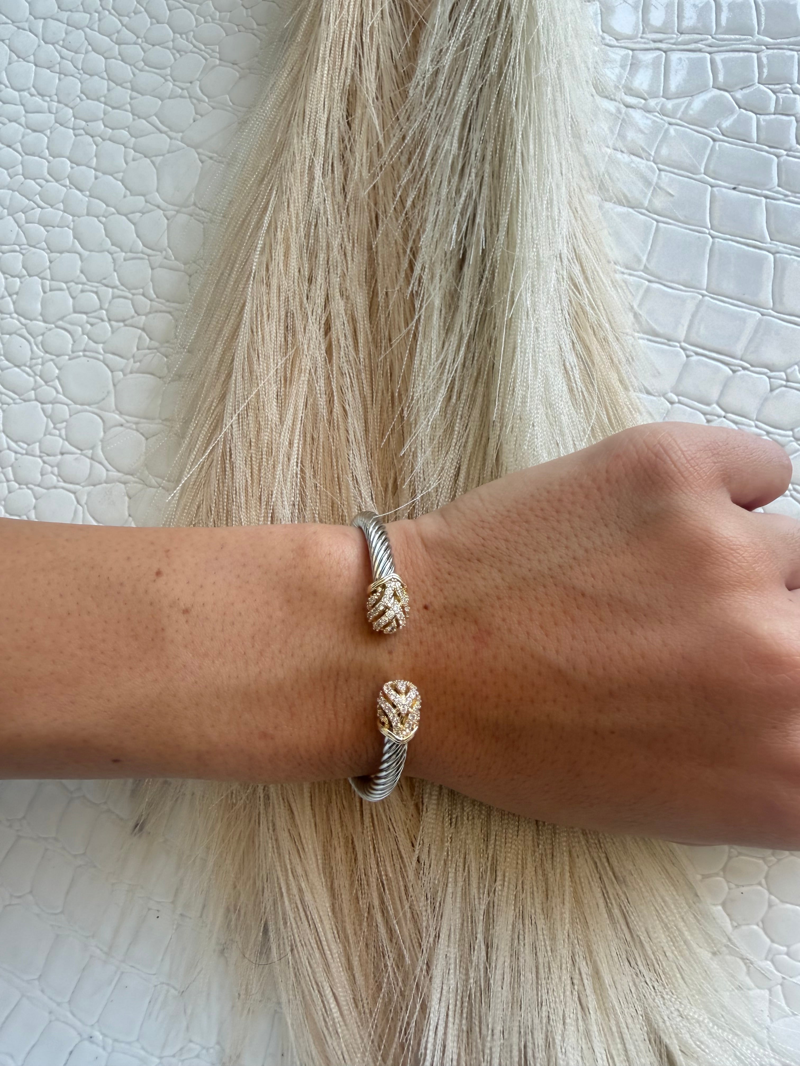 Two Tone Cable Pave Cap Bangle - Infinity Raine