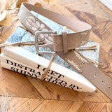 Embroidered Floral Print Vegan Leather Belt In Khaki - Infinity Raine