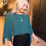 Sheer Chiffon Cape Overlay Sleeveles Round Neck Top In Hunter Green