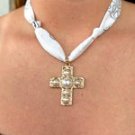 Abstract Pearl Pendant Scarf Necklace In Gold - Infinity Raine