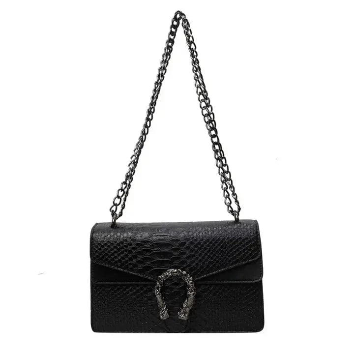 Faux Leather Chain Crossbody In Black - Infinity Raine