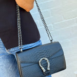 Faux Leather Chain Crossbody In Black - Infinity Raine