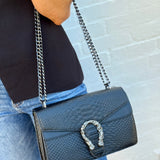 Faux Leather Chain Crossbody In Black - Infinity Raine