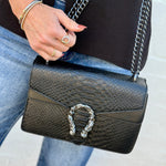 Faux Leather Chain Crossbody In Black - Infinity Raine