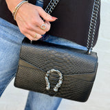 Faux Leather Chain Crossbody In Black - Infinity Raine