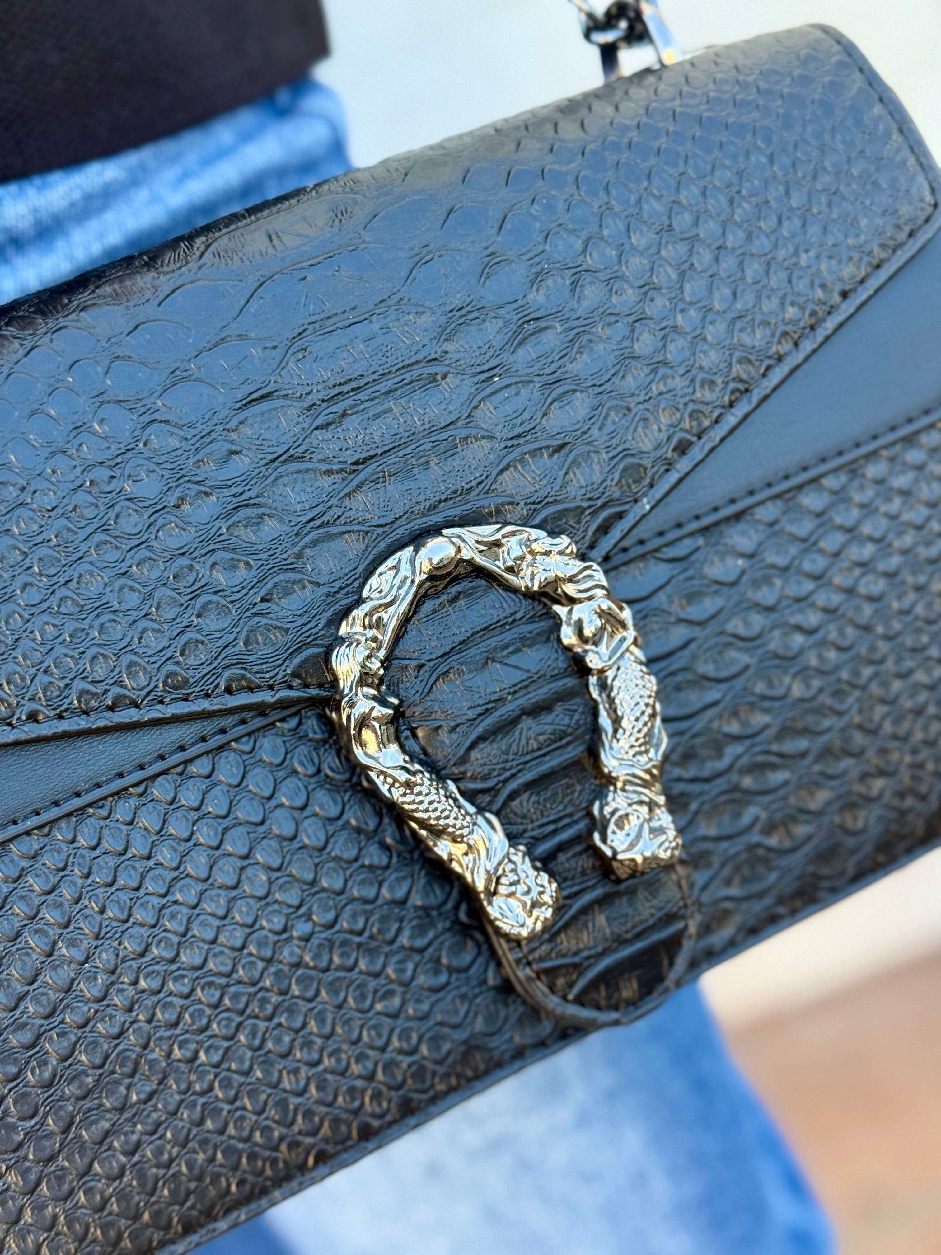 Faux Leather Chain Crossbody In Black - Infinity Raine