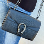 Faux Leather Chain Crossbody In Black - Infinity Raine