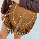 Faux Suede Tassel Crossbody Bag In Brown - Infinity Raine