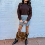 Faux Suede Tassel Crossbody Bag In Brown - Infinity Raine