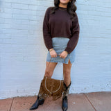 Faux Suede Tassel Crossbody Bag In Brown - Infinity Raine