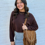 Faux Suede Tassel Crossbody Bag In Brown - Infinity Raine