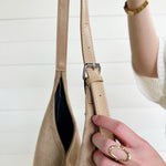Slouchy Suede Saddle Bag In Taupe - Infinity Raine