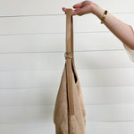 Slouchy Suede Saddle Bag In Taupe - Infinity Raine