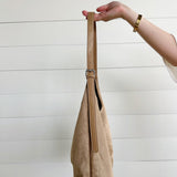 Slouchy Suede Saddle Bag In Taupe - Infinity Raine