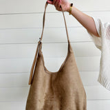 Slouchy Suede Saddle Bag In Taupe - Infinity Raine