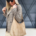 Slouchy Suede Saddle Bag In Taupe - Infinity Raine
