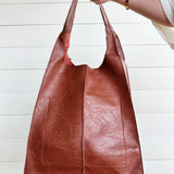 Vintage Faux Leather Tote Bag In Brown - Infinity Raine