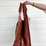 Vintage Faux Leather Tote Bag In Brown - Infinity Raine