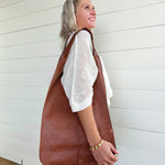 Vintage Faux Leather Tote Bag In Brown - Infinity Raine