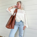 Vintage Faux Leather Tote Bag In Brown - Infinity Raine