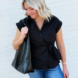 ACTIVE BASIC Tops - Blouses Dolman Sleeve Side Knot Poplin Top In Black