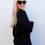 Long Sleeve Linen Blend Shirt In Black - Infinity Raine