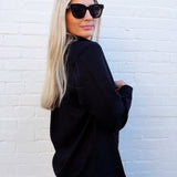 Long Sleeve Linen Blend Shirt In Black - Infinity Raine