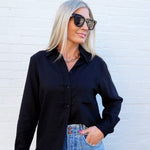 Long Sleeve Linen Blend Shirt In Black - Infinity Raine
