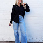 Long Sleeve Linen Blend Shirt In Black - Infinity Raine