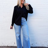 Long Sleeve Linen Blend Shirt In Black - Infinity Raine