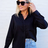 Long Sleeve Linen Blend Shirt In Black - Infinity Raine