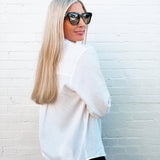 Long Sleeve Linen Blend Shirt In White - Infinity Raine