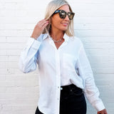 Long Sleeve Linen Blend Shirt In White - Infinity Raine