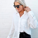 Long Sleeve Linen Blend Shirt In White - Infinity Raine