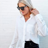 Long Sleeve Linen Blend Shirt In White - Infinity Raine