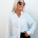 Long Sleeve Linen Blend Shirt In White - Infinity Raine