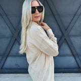 Stripe Gauze Button Down In Taupe - Infinity Raine