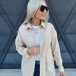 Stripe Gauze Button Down In Taupe - Infinity Raine