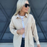 Stripe Gauze Button Down In Taupe - Infinity Raine