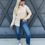 Stripe Gauze Button Down In Taupe - Infinity Raine