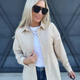 Stripe Gauze Button Down In Taupe - Infinity Raine