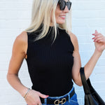 ACTIVE BASIC Tops - Tanks Mock Neck Ribbed Sweater Tank In Black
