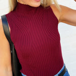 ACTIVE BASIC Tops - Tanks Mock Neck Ribbed Sweater Tank In Burgundy