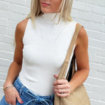 ACTIVE BASIC Tops - Tanks Mock Neck Ribbed Sweater Tank In Off White
