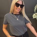 Round Neck Stripe Tee In Black - Infinity Raine