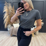 Round Neck Stripe Tee In Black - Infinity Raine
