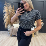 Round Neck Stripe Tee In Black - Infinity Raine
