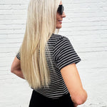 Round Neck Stripe Tee In Black - Infinity Raine
